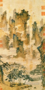 Qiu Ying Painting - pavilions in the mountains of the immortals old China ink